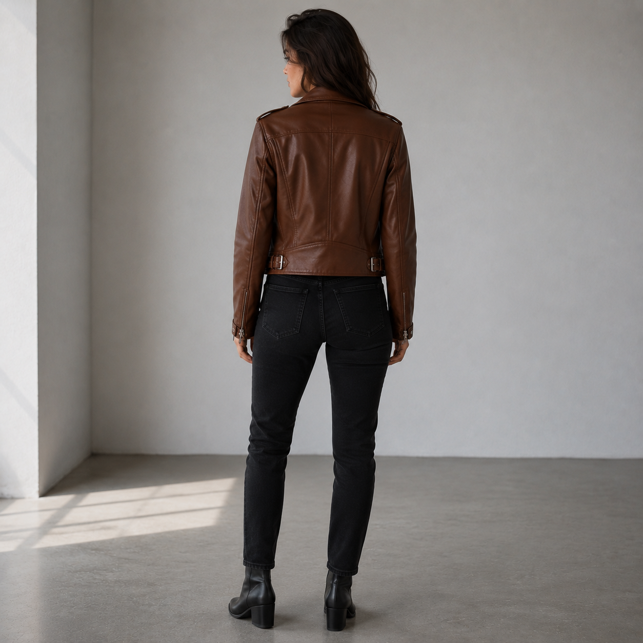 Women's Brown Leather Biker Jacket | Orca Leather Collection