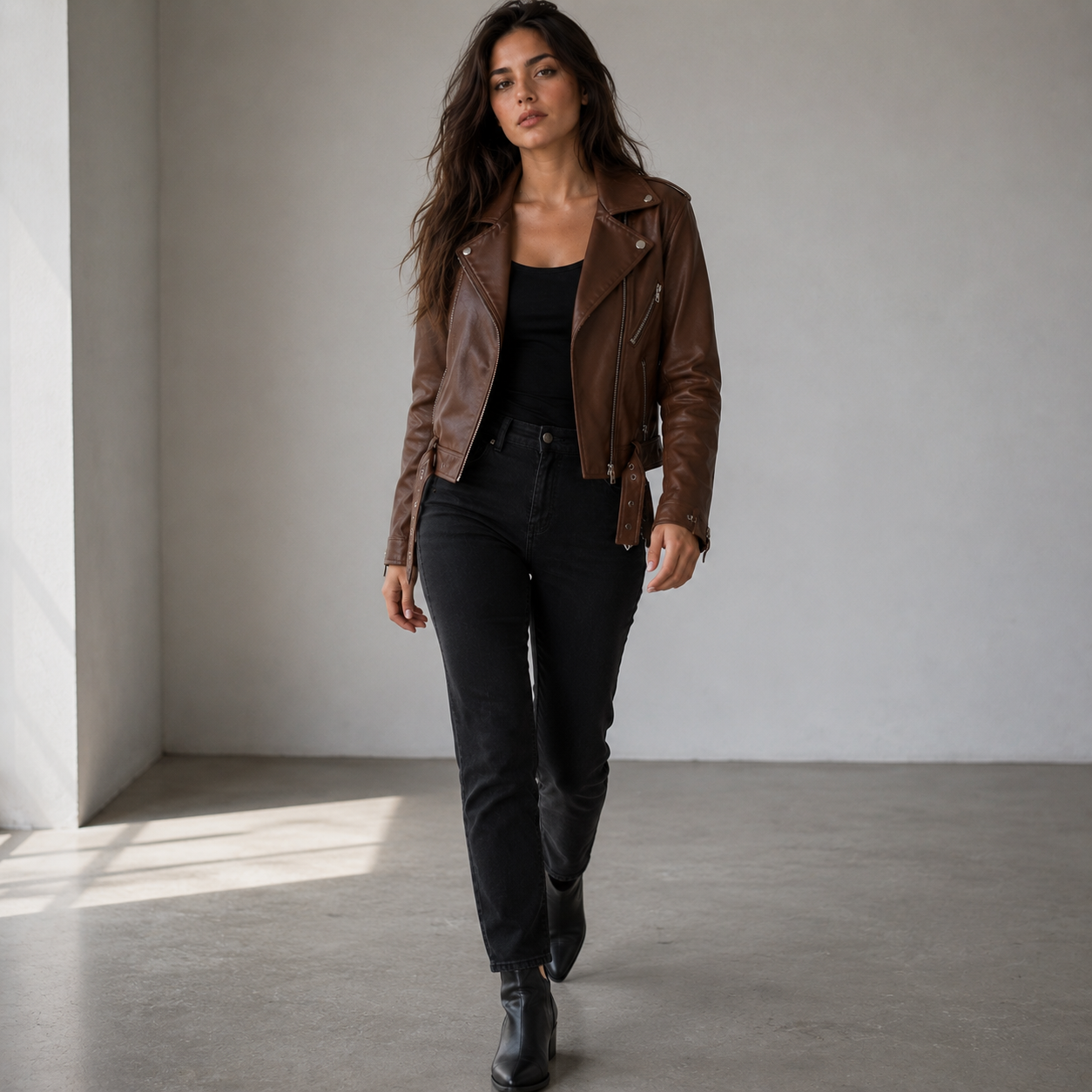 Women's Brown Leather Biker Jacket | Orca Leather Collection
