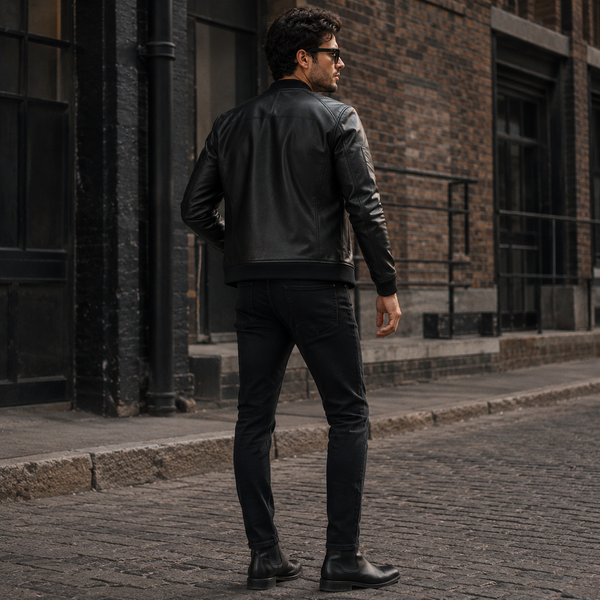 Men's Black Leather Bomber Jacket | Orca Leather Collection