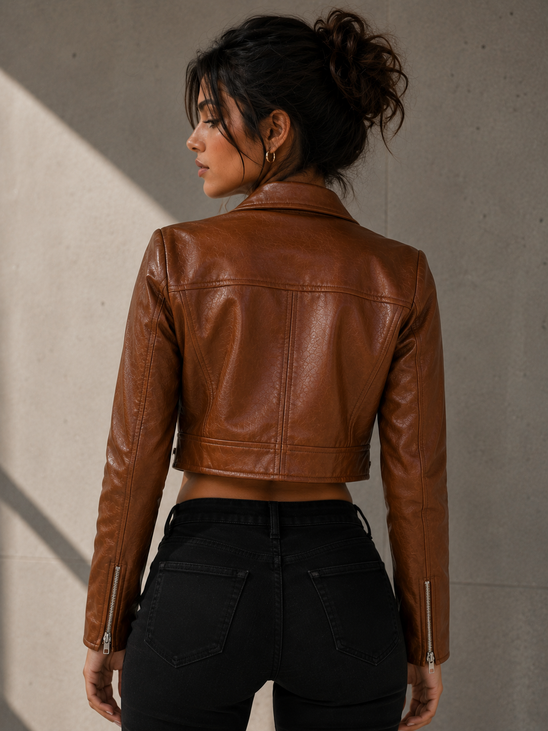 Women's Brown Leather Cropped Jacket | Orca Leather Collection