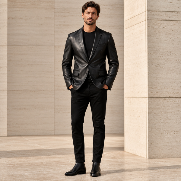 Men's Black Leather Blazer | Orca Leather Collection
