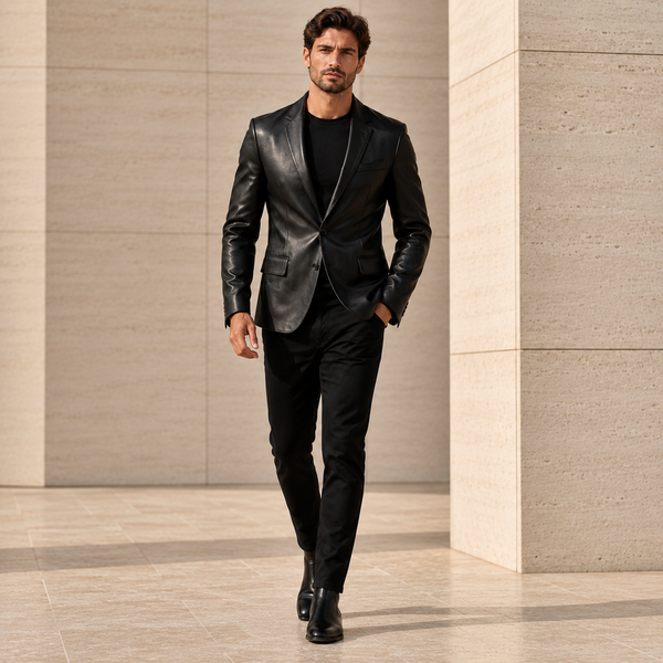 Men's Black Leather Blazer | Orca Leather Collection