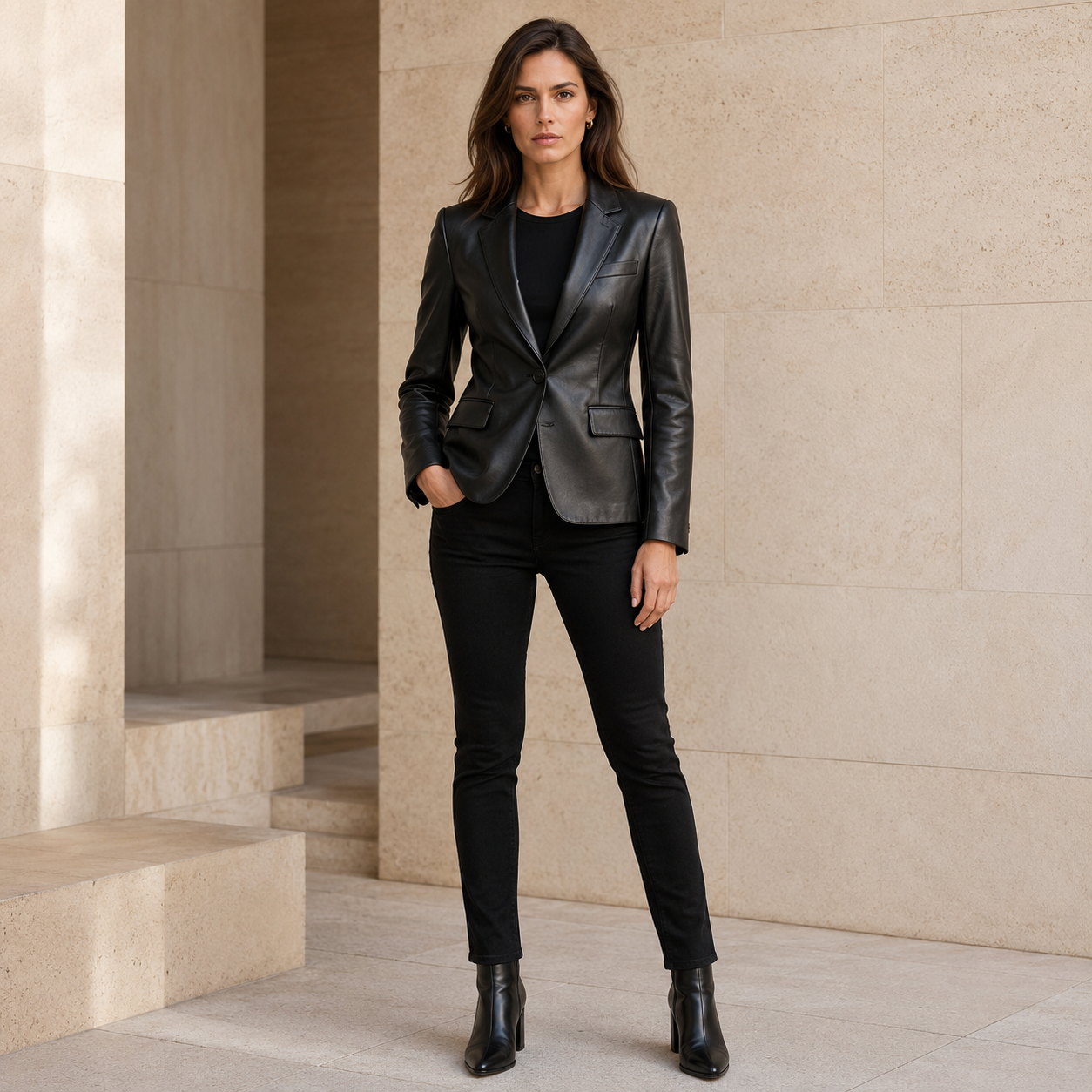 Women's Black Leather Blazer | Orca Leather Collection