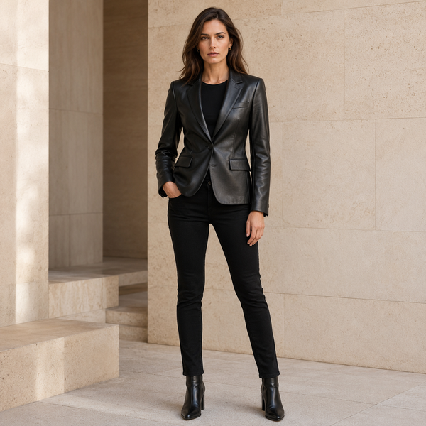 Women's Black Leather Blazer | Orca Leather Collection