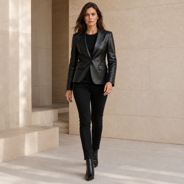 Women's Black Leather Blazer | Orca Leather Collection