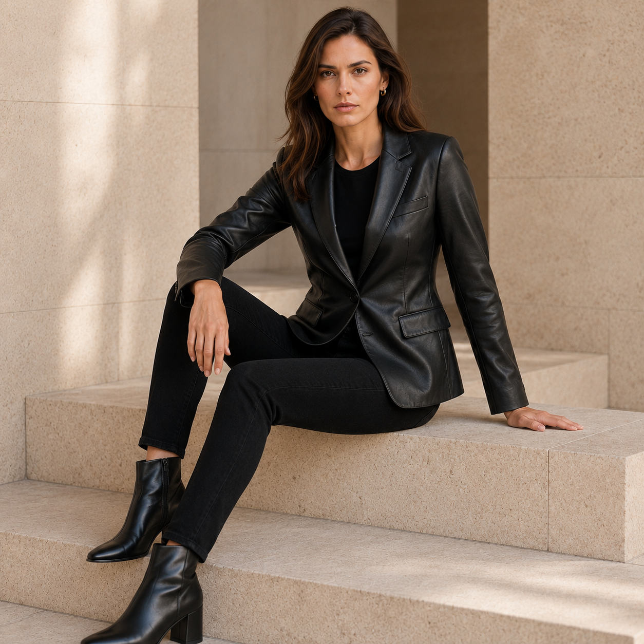 Women's Black Leather Blazer | Orca Leather Collection