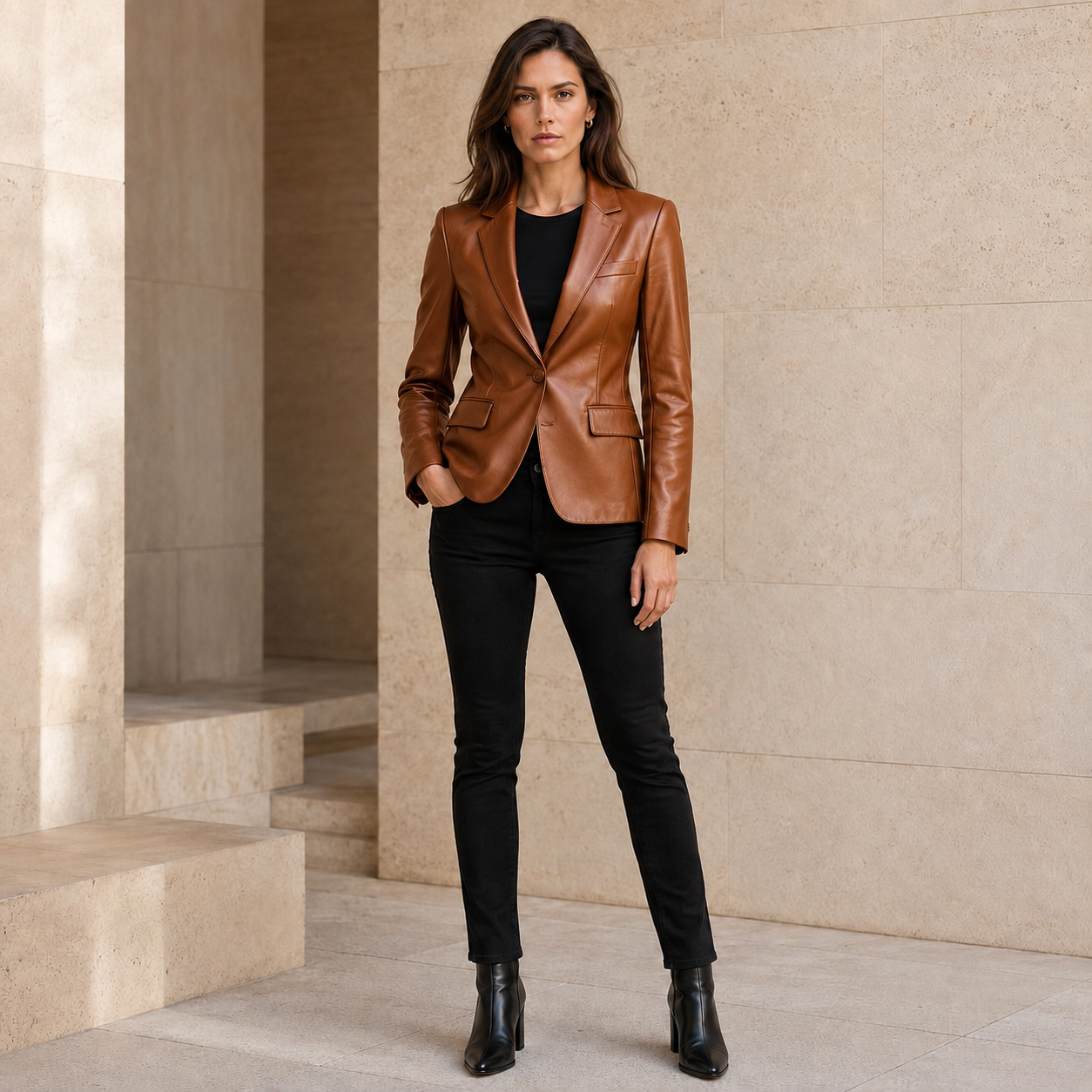 Women's Brown Leather Blazer | Orca Leather Collection