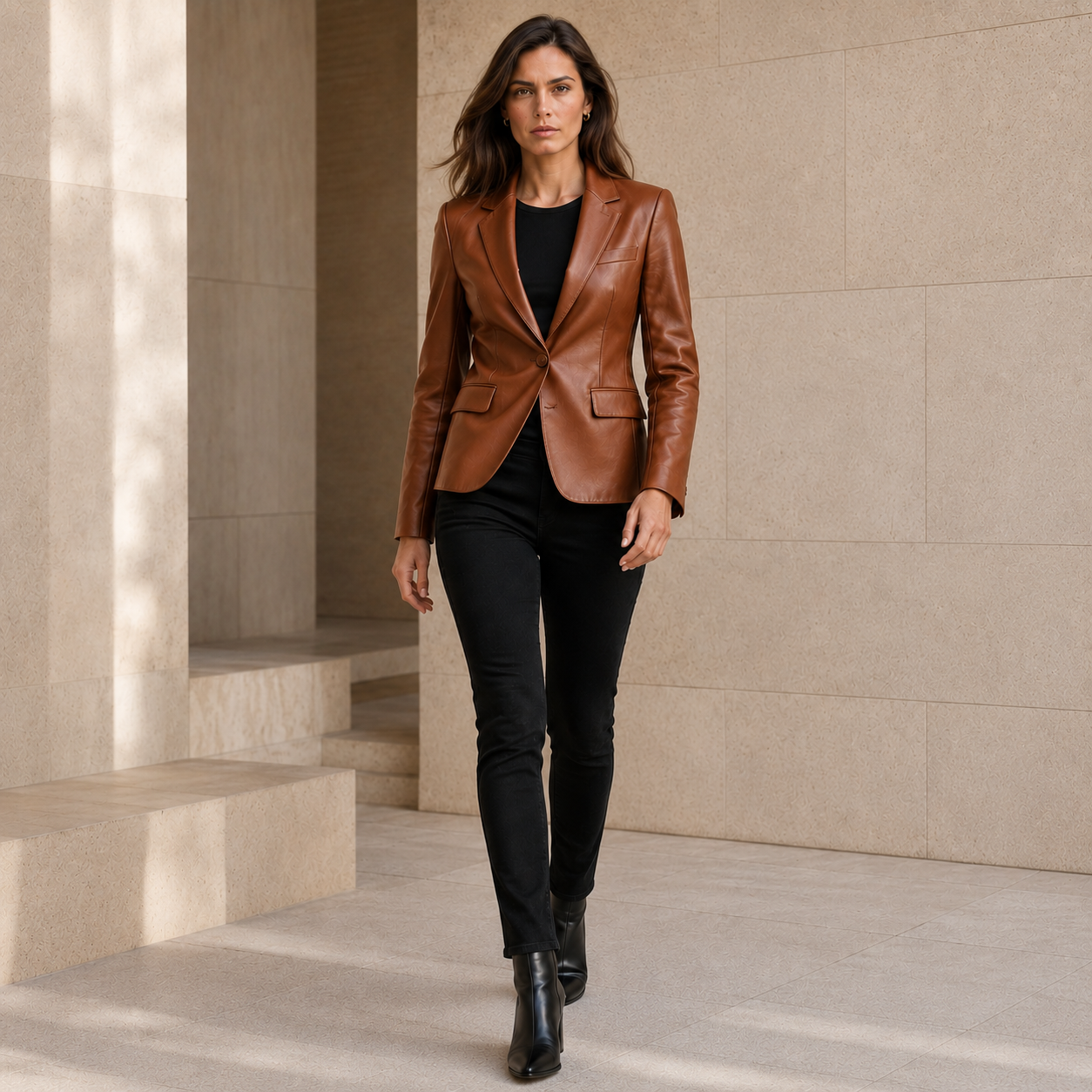 Women's Brown Leather Blazer | Orca Leather Collection