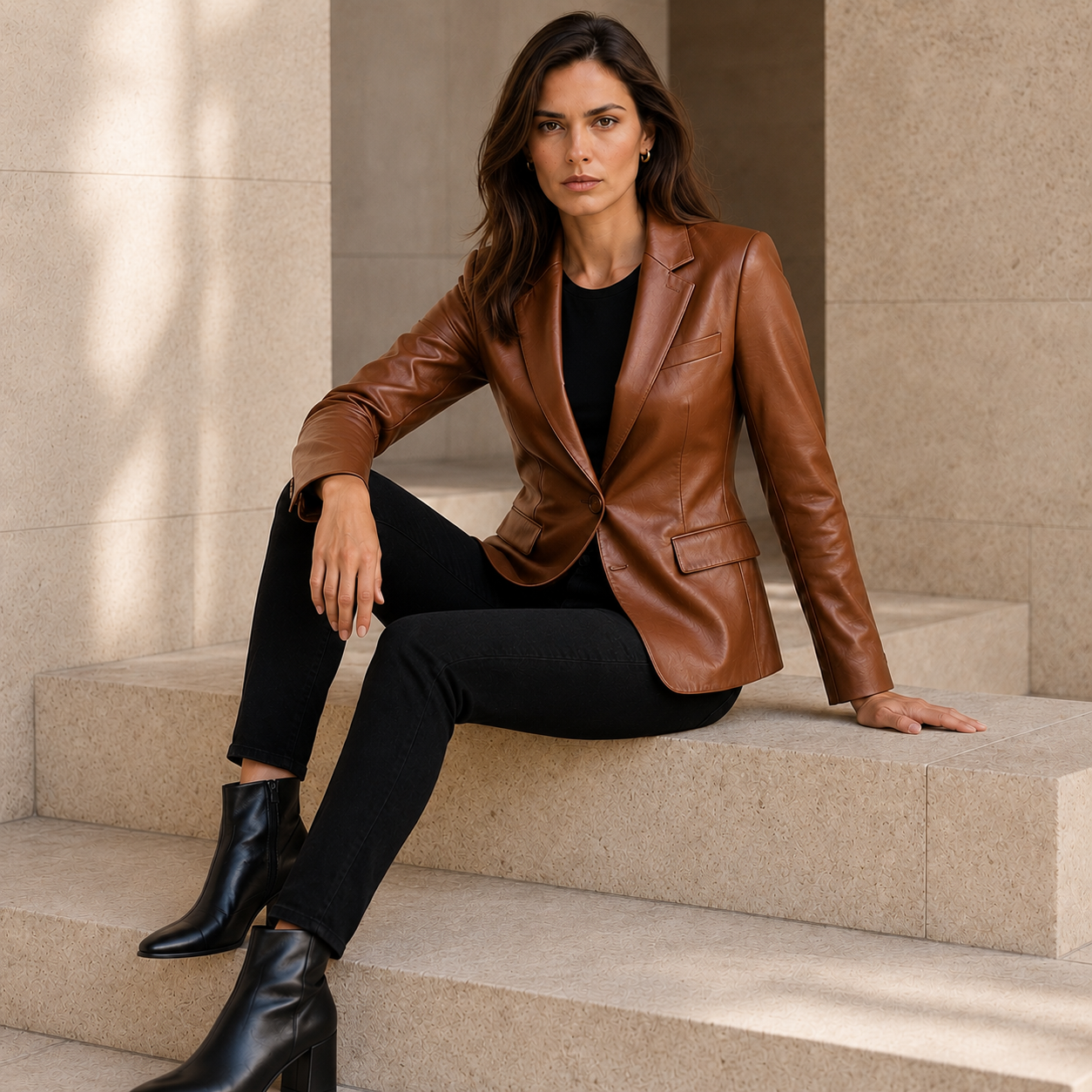 Women's Brown Leather Blazer | Orca Leather Collection