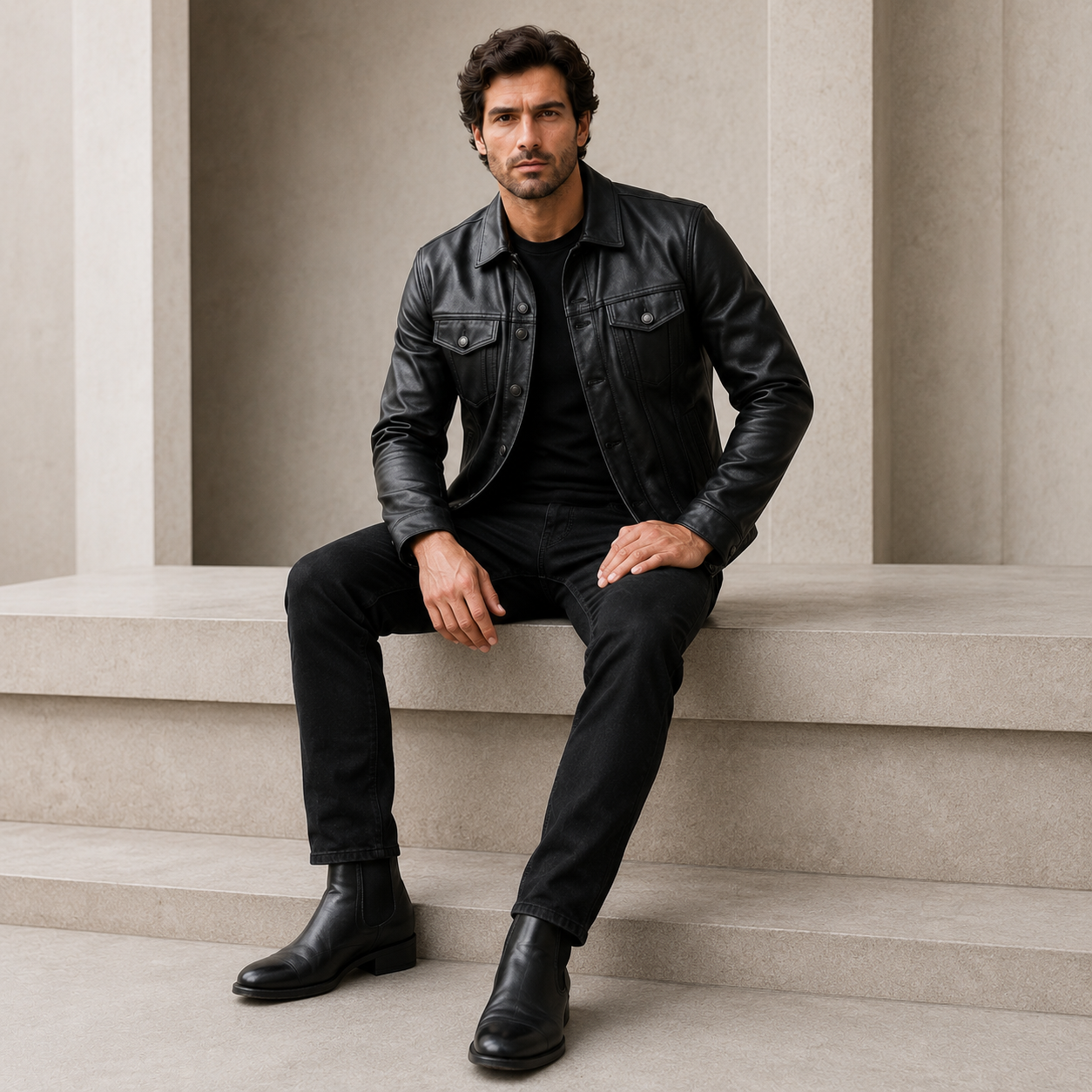 Men's Black Leather Trucker Jacket | Orca Leather Collection