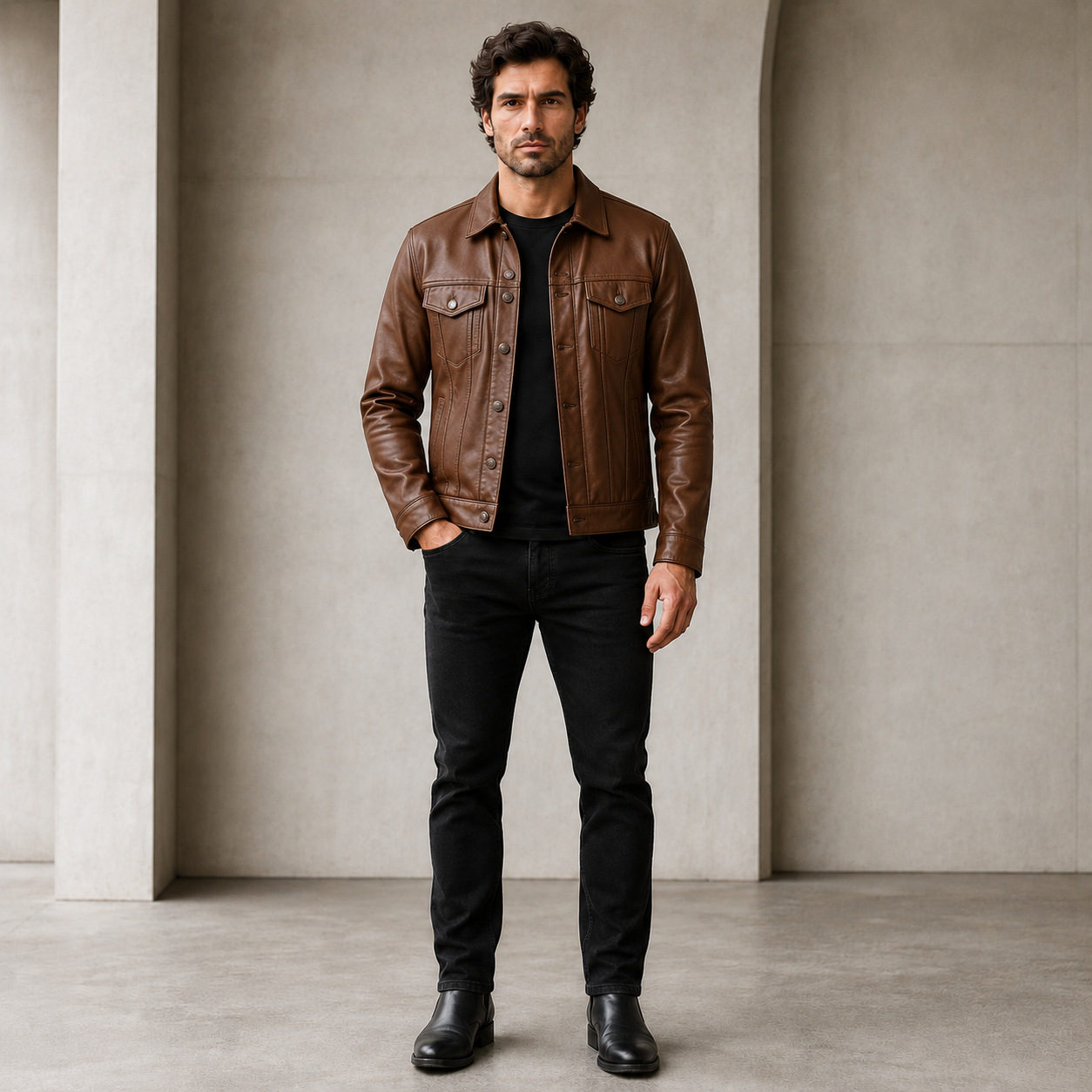 Men's Brown Leather Trucker Jacket | Orca Leather Collection