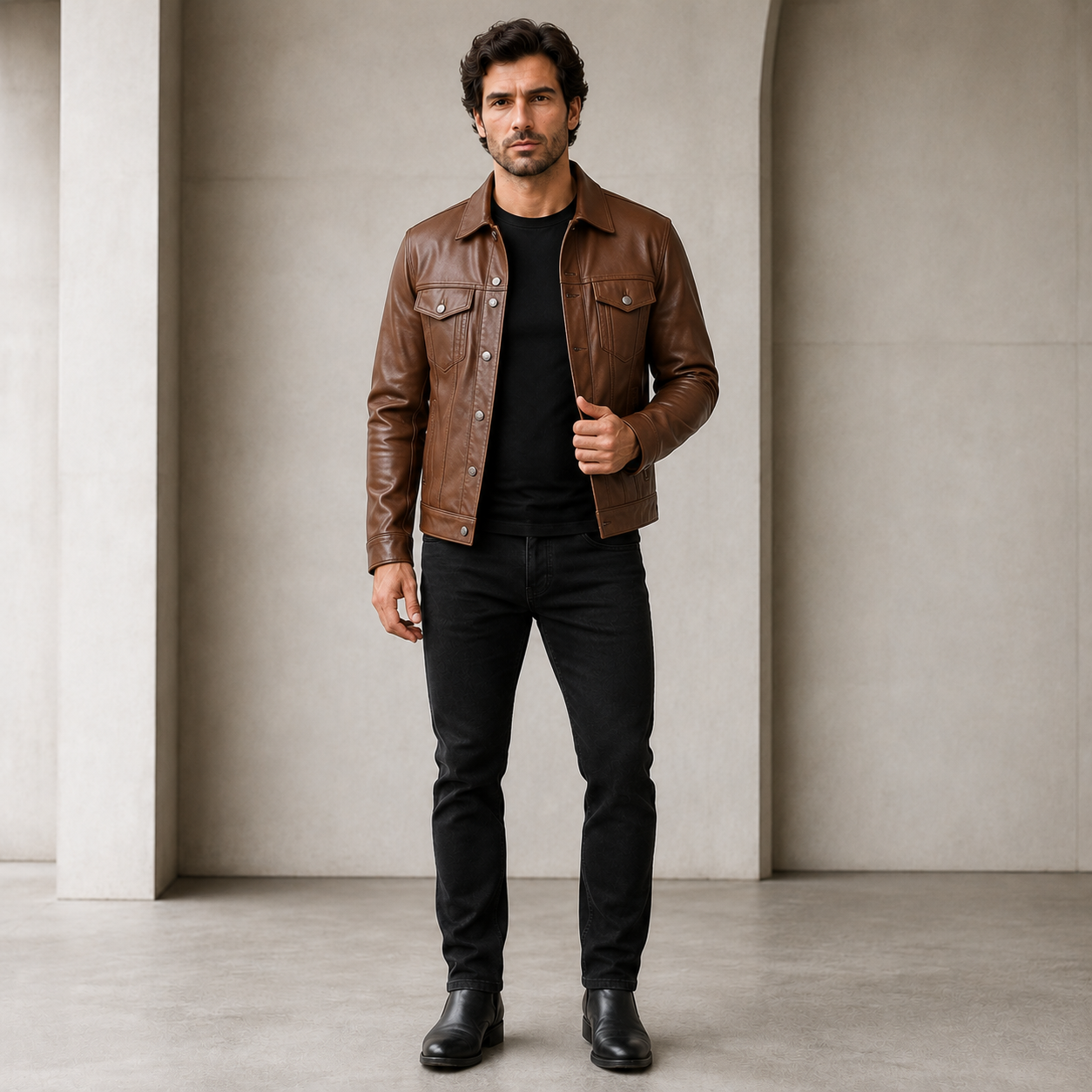 Men's Brown Leather Trucker Jacket | Orca Leather Collection