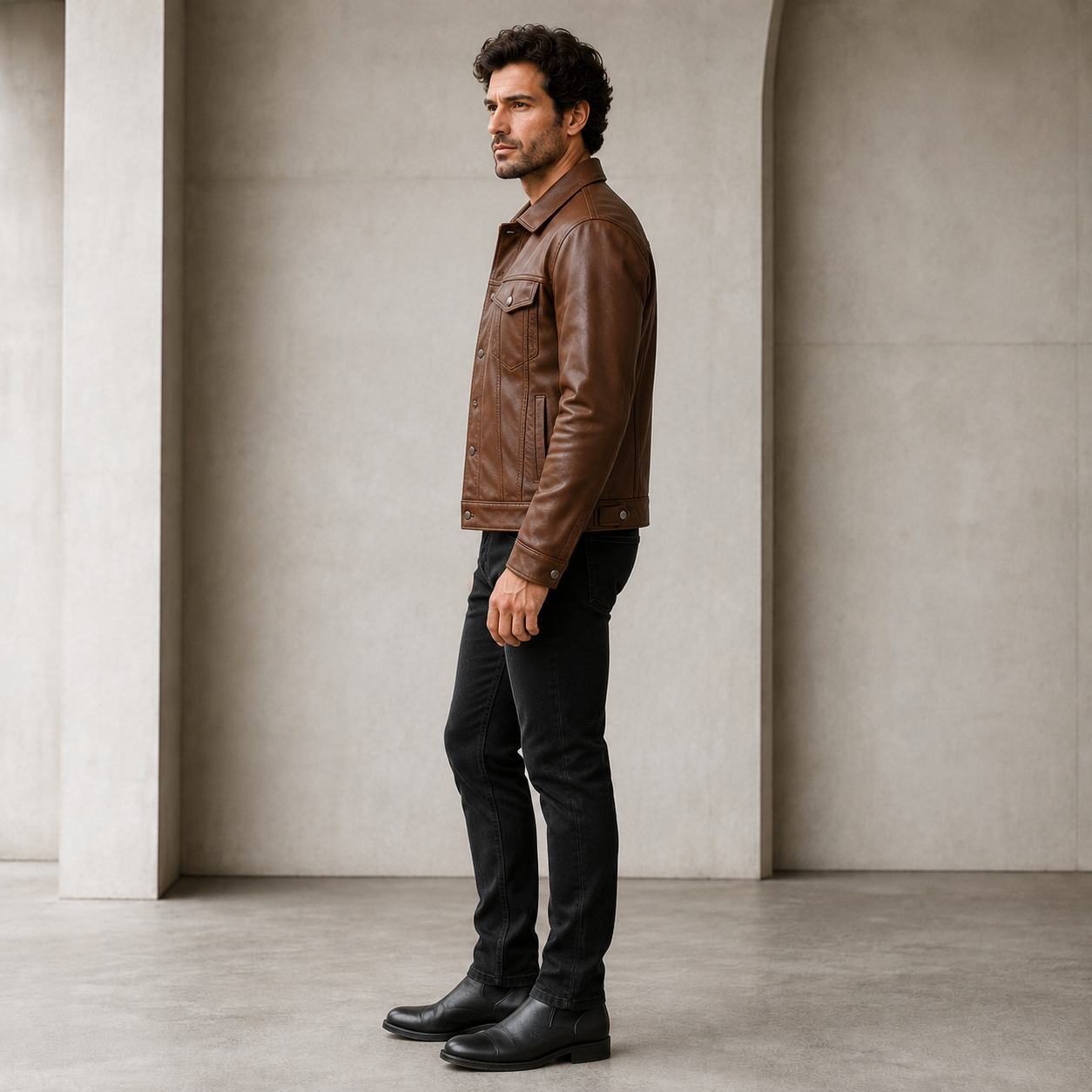 Men's Brown Leather Trucker Jacket | Orca Leather Collection
