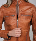 Austin Tan Motorcycle Leather Jacket for Women - Orca Cloths