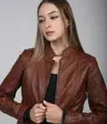 Amy Women Cognac Cafe Racer Leather Jacket Orca Cloths