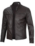 Clinton Dark Brown Cafe Racer Leather Jacket - Orca Cloths