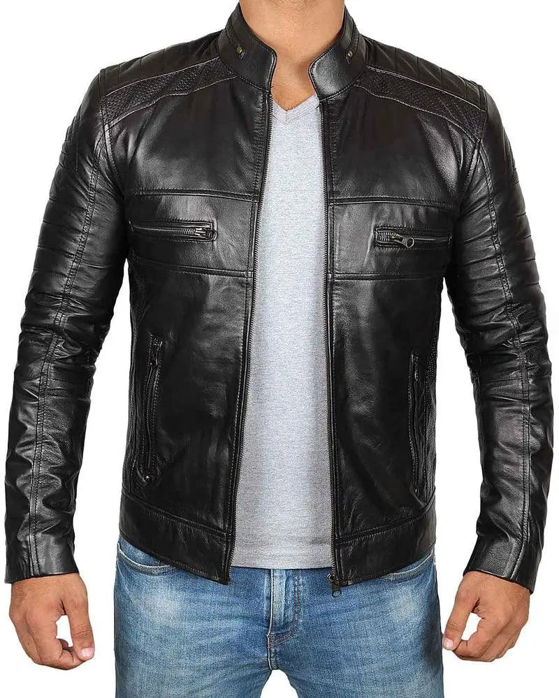 Austin Mens Tall Black Cafe Racer Leather Jacket - Orca Cloths