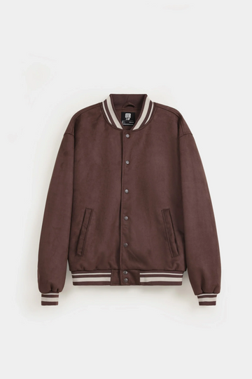 Men’s Suede Leather Varsity Jacket With Contrast Sleeves