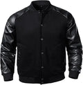 FANARCHER Men’s Varsity Baseball Jacket Cotton Blend Letterman Jacket with Faux Leather Sleeve Bomber Coat