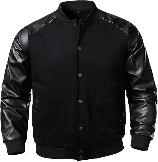 FANARCHER Men’s Varsity Baseball Jacket Cotton Blend Letterman Jacket with Faux Leather Sleeve Bomber Coat