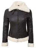 Frances Women's Dark Brown Shearling Leather Bomber Jacket - Orca Cloths