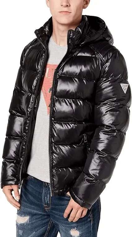 GUESS Men's Puffer Jacket With Removable Hood