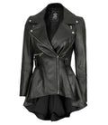 Gonzalez Women’s Black Asymmetrical Peplum Leather Jacket - Orca Cloths