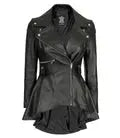Gonzalez Women’s Black Asymmetrical Peplum Leather Jacket - Orca Cloths