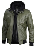Edinburgh Military Green Mens Hooded Leather Jacket - Orca Cloths