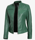 Dodge Women Motorcycle Green Leather Jacket - Orca Cloths