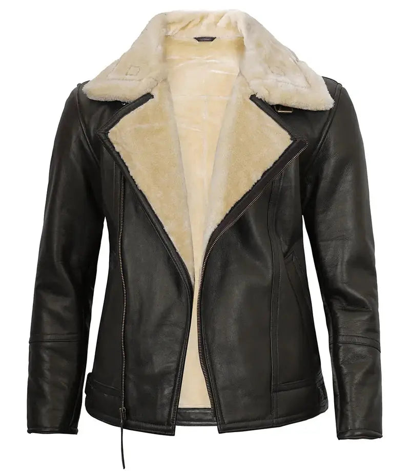 Hartford Asymmetrical Dark Brown Leather Shearling Jacket Mens - Orca Cloths