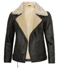 Hartford Asymmetrical Dark Brown Leather Shearling Jacket Mens - Orca Cloths