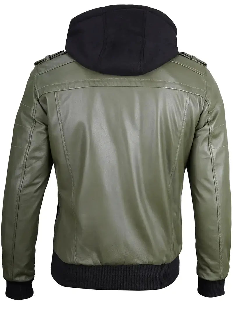Edinburgh Military Green Mens Hooded Leather Jacket - Orca Cloths