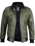 Edinburgh Military Green Mens Hooded Leather Jacket