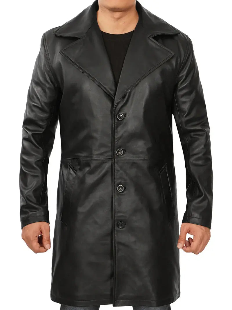Jackson Men's Black 3/4 Length Leather Car Coat - Orca Cloths