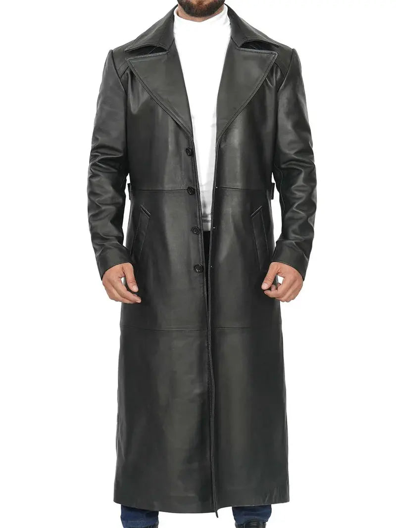 Jackson Men's Black Leather Long Coat - Orca Cloths