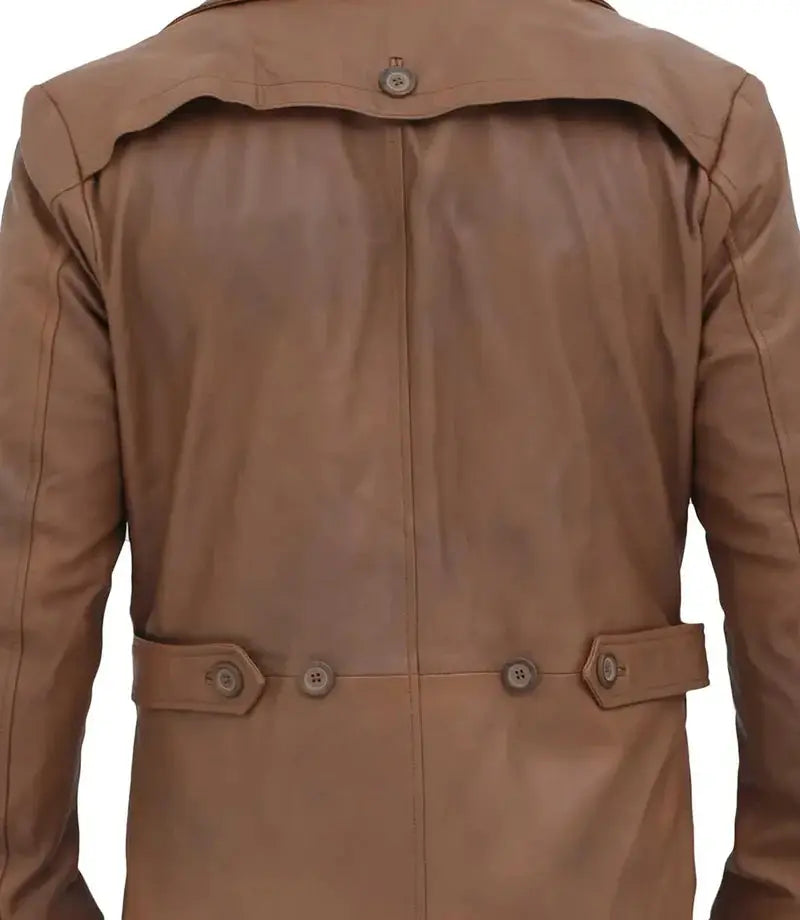 Jackson Men's Distressed Brown Leather Long Trench Coat - Orca Cloths