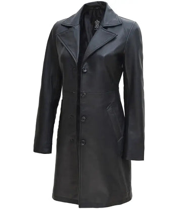 Jackson Petite Women Black Leather Long Coat - Orca Cloths