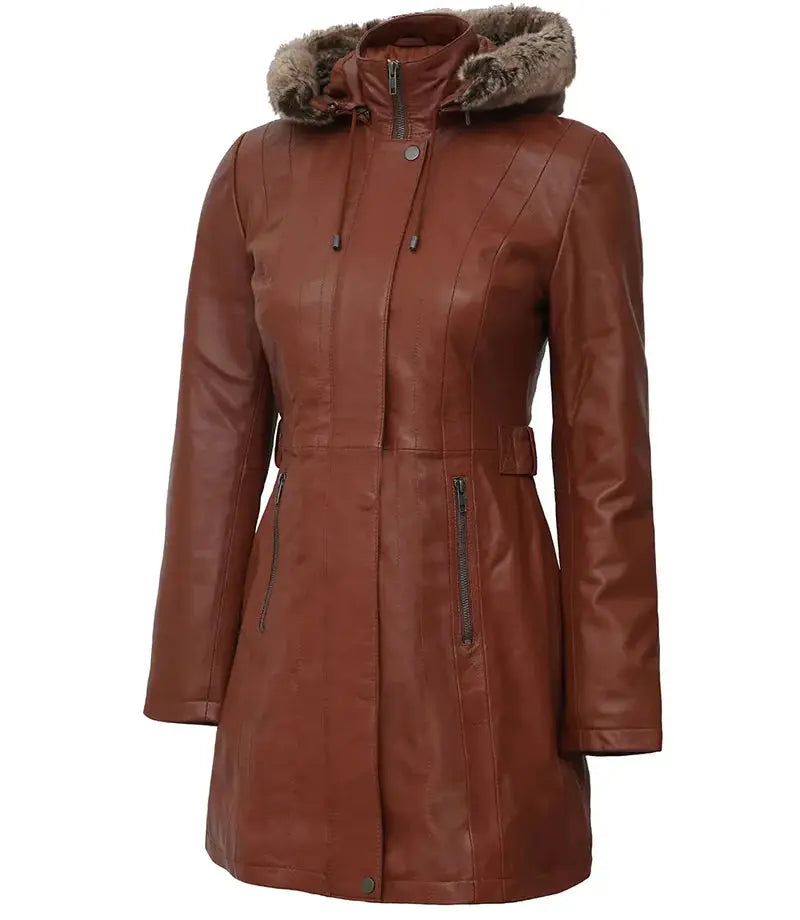 Jean Brown Shearling Coat Womens with Removable Hood - Orca Cloths