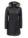 Jean Womens Black Real Leather Hooded Shearling Coat - Orca Cloths