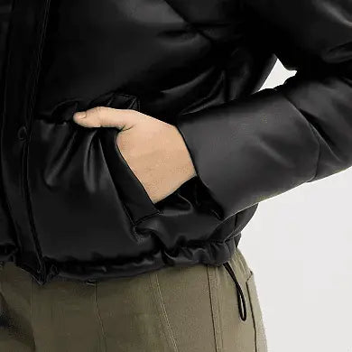 Juniors' Sebby Faux Leather Women’s Puffer Coat