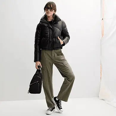 Juniors' Sebby Faux Leather Women’s Puffer Coat