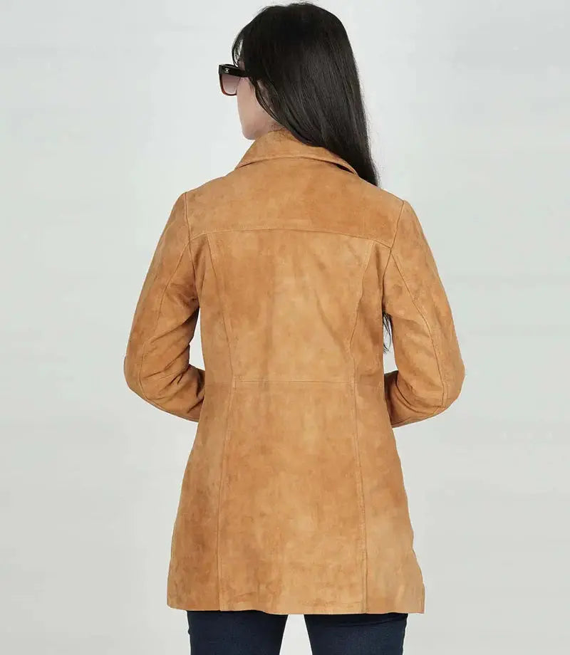 Kandis Brown Women's Suede Car Coat - Orca Cloths