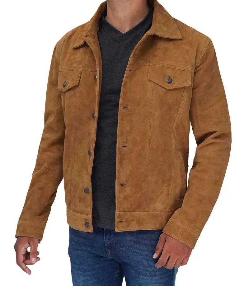 Logan Tan Suede Trucker Jacket