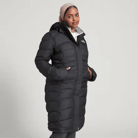 Long Down Women's Puffer Jacket with Hood – Sustainable, Warm & Water-Resistant