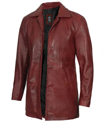 Maroon Real Lambskin Leather Car Coat For Men - Orca Cloths