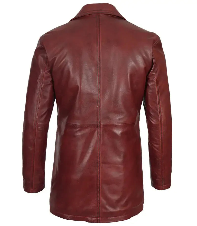 Maroon Real Lambskin Leather Car Coat For Men - Orca Cloths