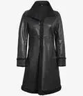 Maura Real Leather Black Shearling Long Coat Womens - Orca Cloths