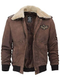 Men's Brown Suede Bomber Aviator Jacket with Removeable Shearling Collar