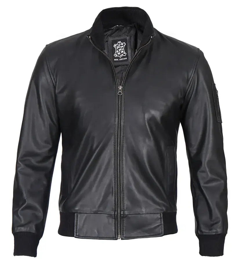 Men's Cafe Racer Black Leather Bomber Jacket - Orca Cloths